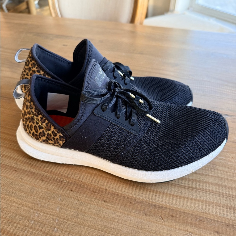 New Balance Black Knit Sneakers with Leopard Accent